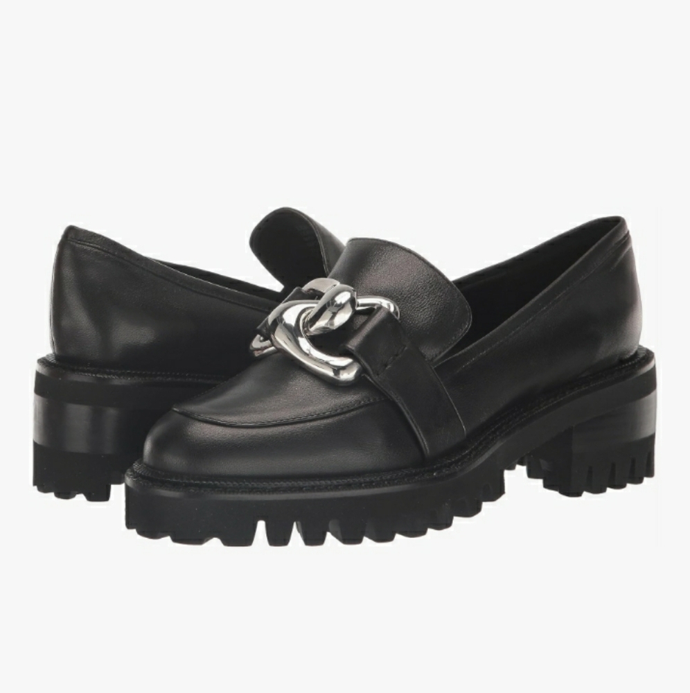 Size 7 Aerosoles Women's Lilia Loafers Black Leather Shoes Lug Sole Womens